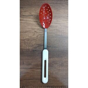 Vintage Bonny Slotted Serving Spoon Nylon Red White Plastic Handle USA U54